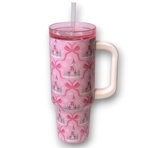 2025 Disney Parks Christmas Castle Pink Bow Snowflake Stainless Tumbler 30oz NEW